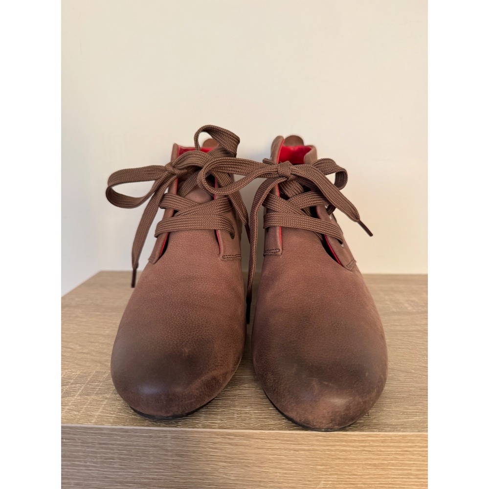 Josef Seibel Brown Leather Lace Up Ankle Boots Block Heel Size 38 Fits Like 8 - Picture 7 of 13